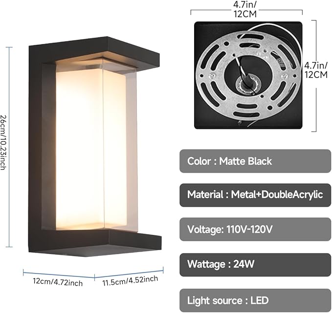 Exterior Wall Lighting,15%-100% Dimmable Indoor Wall Light Fixtures,3000K/4000K/6500K Adjustable,24W Outdoor Porch Light,Waterproof Outdoor Modern Wall Sconce Lights,2160LM Indoor Wall Sconce 4 Pack