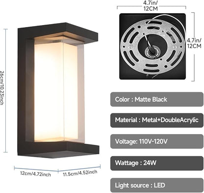 Exterior Wall Lighting,15%-100% Dimmable Indoor Wall Light Fixtures,3000K/4000K/6500K Adjustable,24W Outdoor Porch Light,Waterproof Outdoor Modern Wall Sconce Lights,2160LM Indoor Wall Sconce 4 Pack