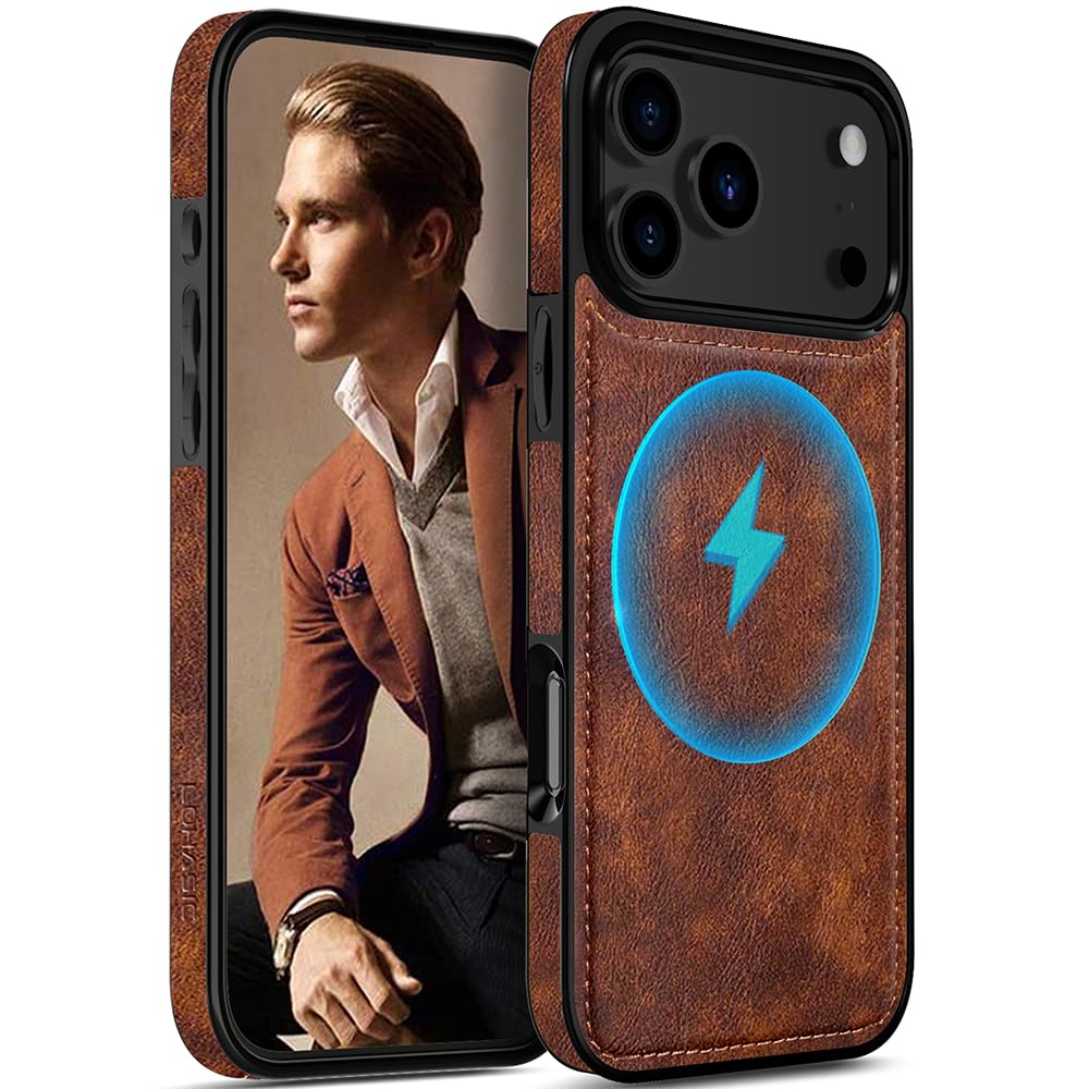 LOHASIC for iPhone 17 Pro Max Leather Case Compatible with MagSafe, Slim Luxury PU Non-Slip Grip Rugged Bumper Protective Cover Phone Case for iPhone 17 ProMax 6.9" 2025 - Brown