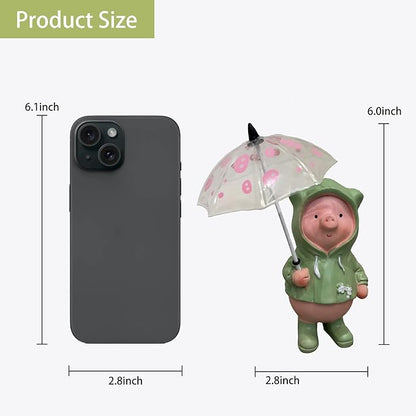 Pig Statue with Umbrella Garden Decor Hand Painted Resin Home Decor Cute Rain Coat Animal Decoration Sculpture Figurine Gift for Women Kid