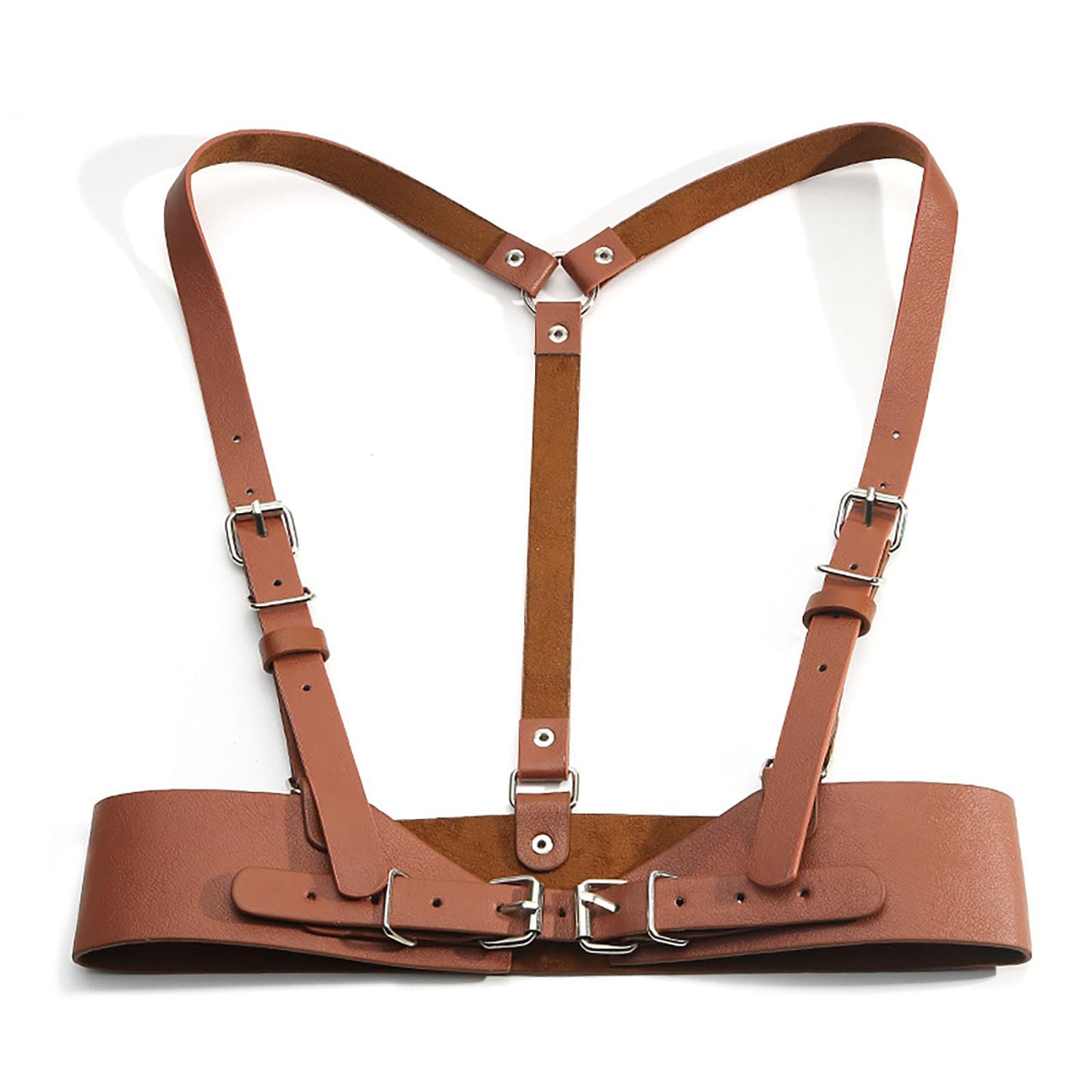 Kutocesy Women PU Leather Harness Belt with Suspenders Adjustable Punk Waist Belt for Shirts Gothic Streetwear Accessory (Brown)