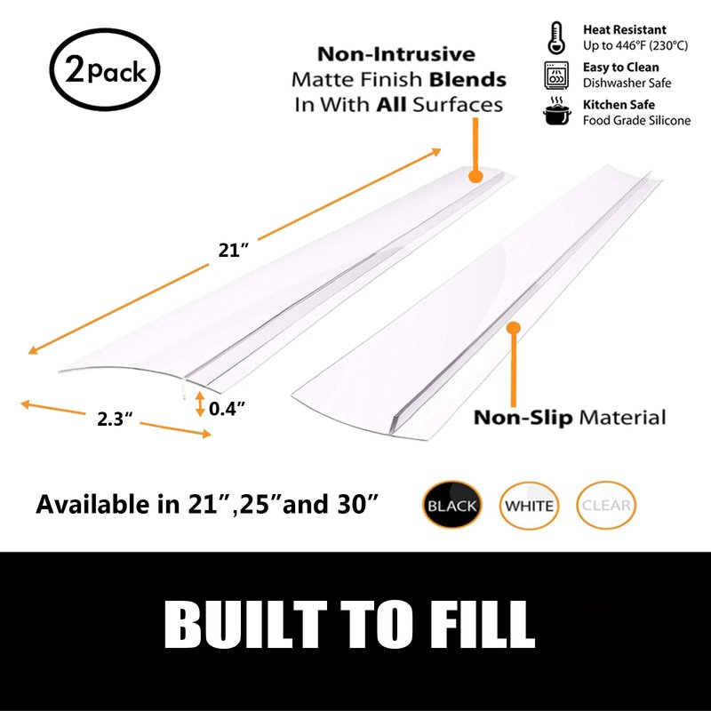SEVCHY Silicone Stove Gap Covers (2 pack), Oven Gap Filler, Heat Resistant Stove Gap Filler, Seal Gap between Stovetop and Counter, Easy Clean (21 inch, Clear)