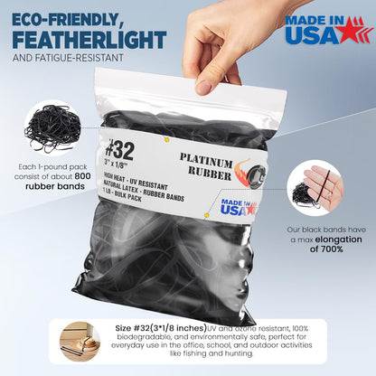 Black High Heat UV Resistant #32 Platinum Rubber Crepe Band (3" x 1/8") Premium Angler Rubberbands (32-1/4lb)