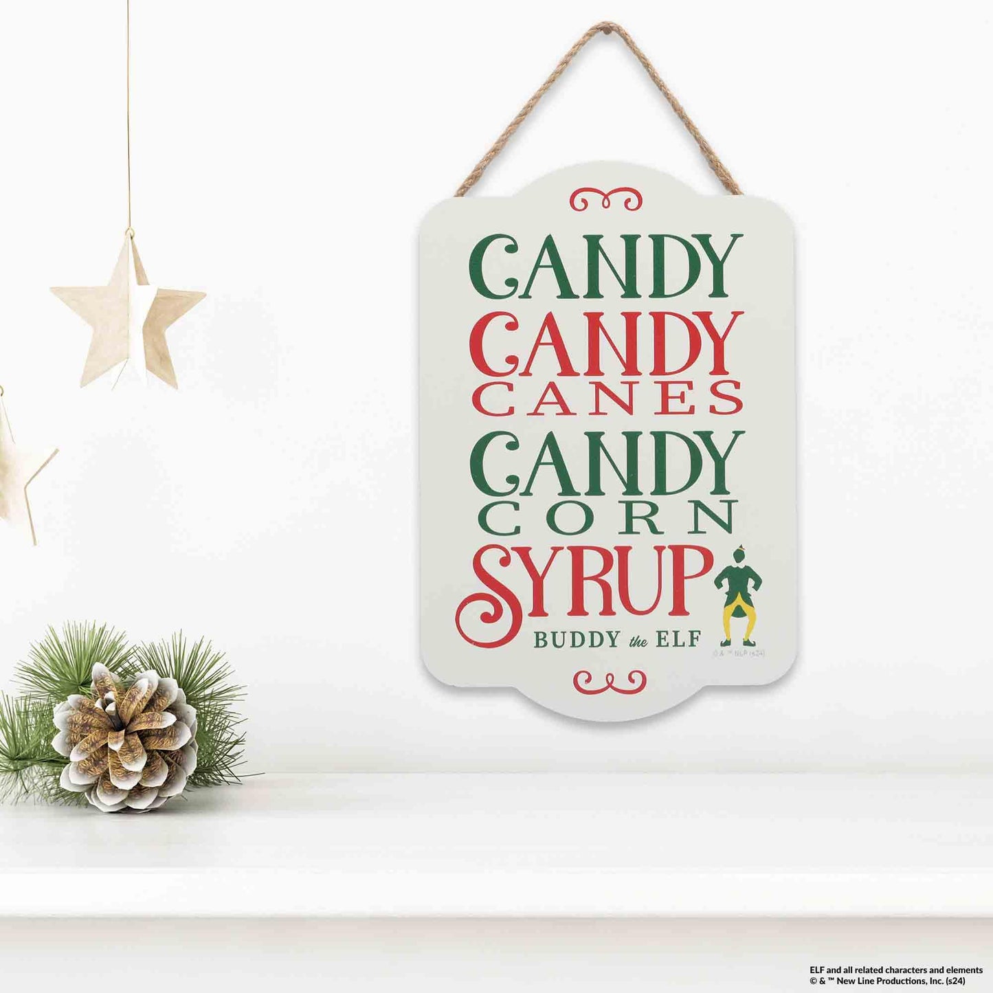 Elf Movie Candy Canes Candy Corn Syrup Hanging Wood Wall Decor - Fun Elf Christmas Decoration for Home