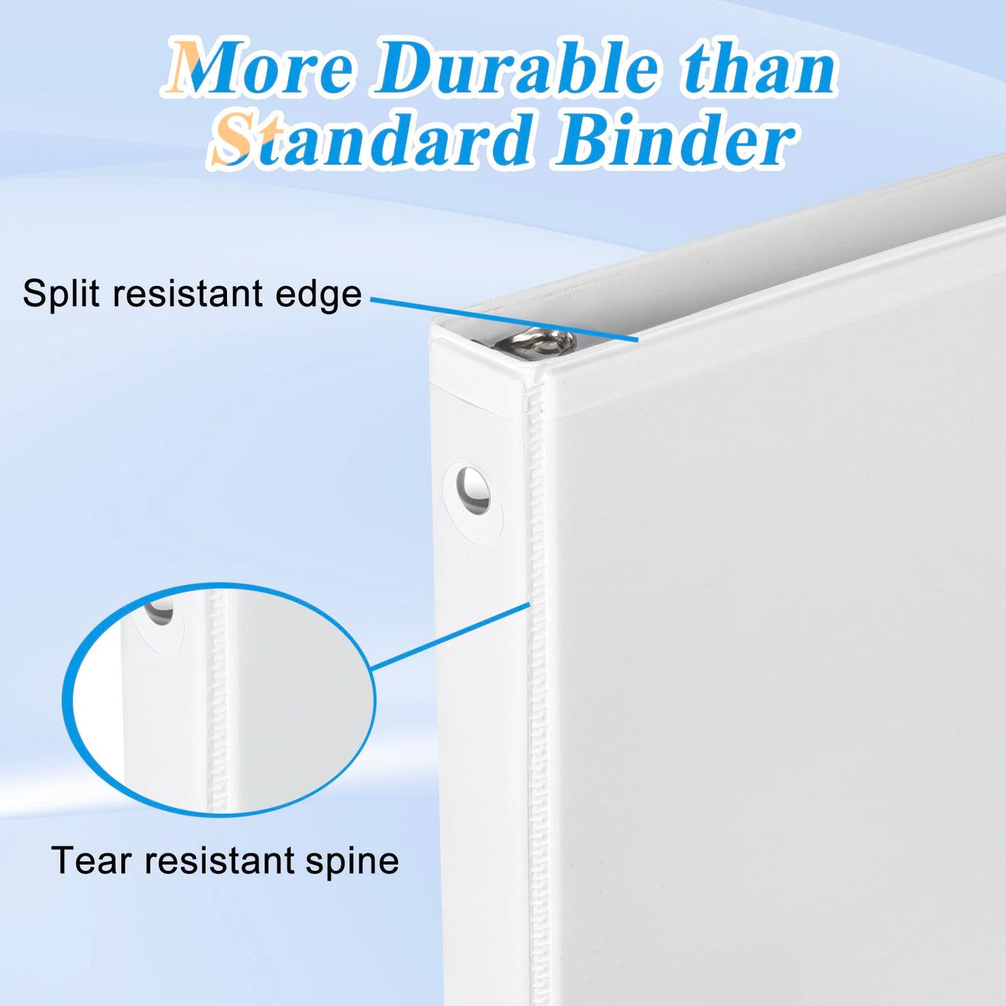 CIXILDTS 0.5-inch Round Ring Binder, Durable 1/2" 3 Ring Binder Fit Letter Size Paper, Presentation View Binders, White,12-Pack