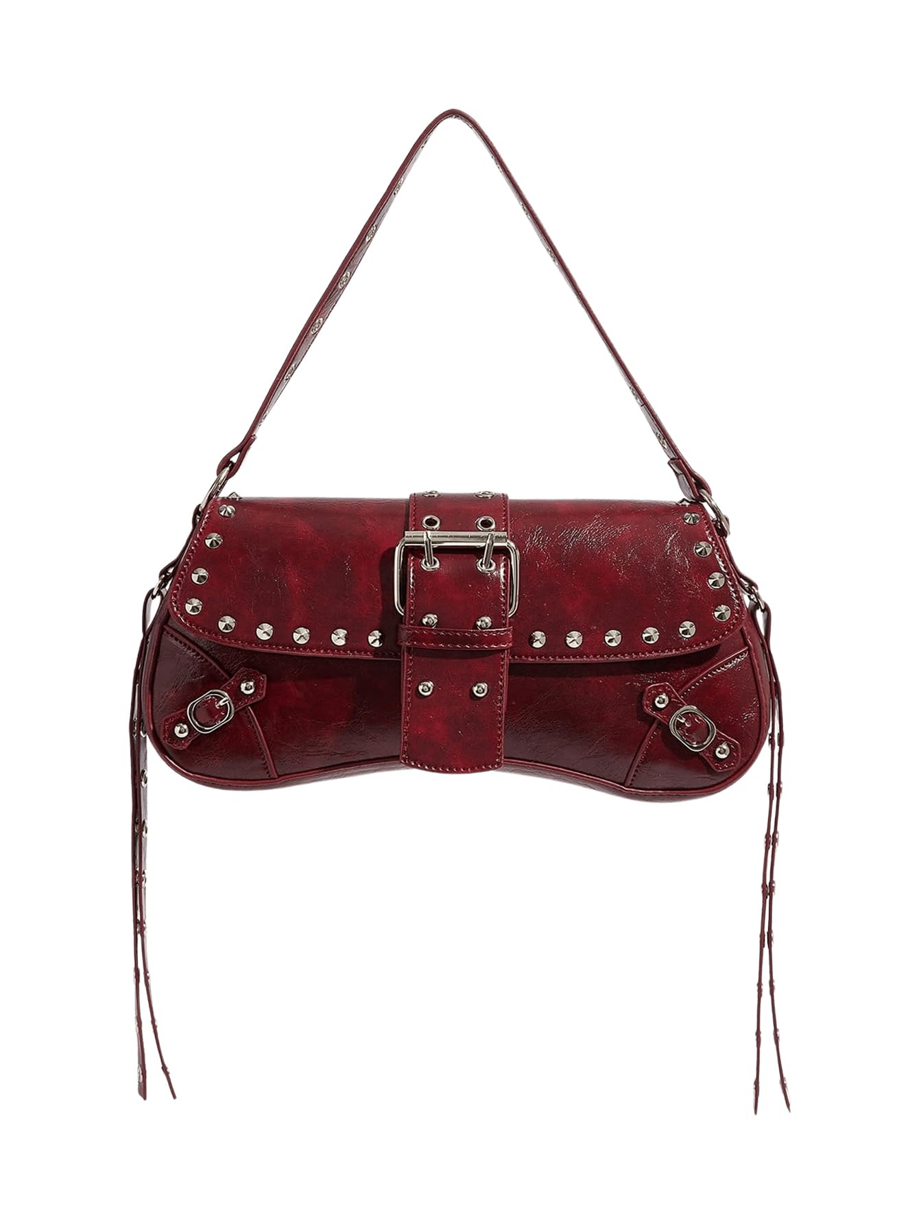 MakeMeChic Women's Shoulder Bags Y2K PU Leather Clutch Small Purse Bags Burgundy One Size