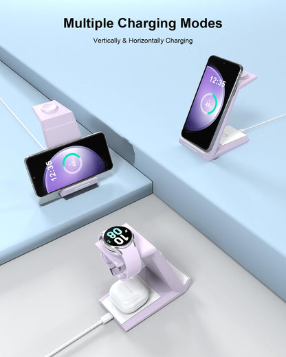Wireless Charger for Samsung - NANAMI 3 in 1 Charging Station for Multiple Devices, Fast Charger Stand for Galaxy S25 S24 S23 Ultra S22 S21 Z Flip Fold 4,Galaxy Watch 6/5/5 Pro/4/3, Galaxy Buds 2 Pro