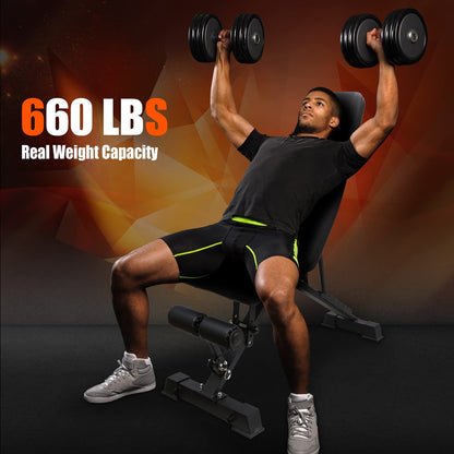Weight Bench Adjustable Strength Training Workout Benches Foldable Work Out Incline Bench Set for Home Gym Weight Lifting Dumbbell Exercise Full Body Workout with Resistance Rope
