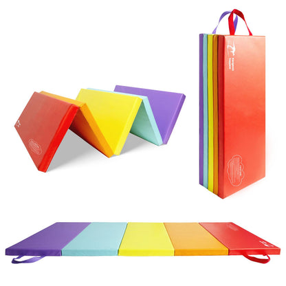 Kangaroo Hoppers Gymnastics Tumbling Mats for Kids, Foldable Gym Tumble Mat with Carrying Handles for Home Activity Play, 4 FT x 8 FT, 5-Panel, 1.5'' Thickness