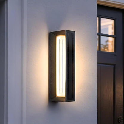Solar Outdoor Wall Lights, 20.5" Waterproof Large Front Porch Light Fixture, 3000K LED Outside Black Garage Wall Sconce, Modern Lamp for House Garage Patio Solar Exterior Entrance Sconce Lighting