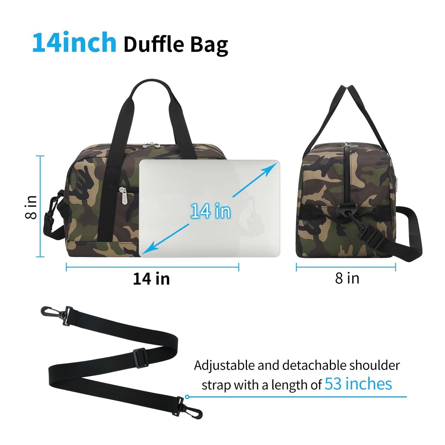 Apenze Small Gym Bag 14 inch lightweight Carry On Mini Duffel Bag for Travel Sport - Camo