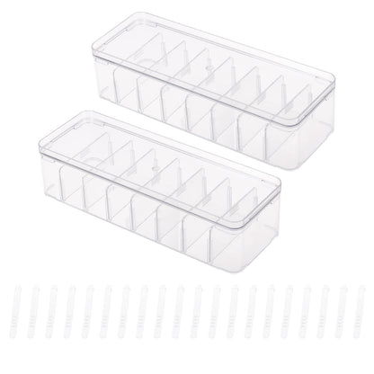 Yesesion 2pcs Clear Plastic Cable Organizer Boxes with Adjustment Compartments, Desk Accessories Storage Case with Lid and 20 Wire Ties for Drawer, Office Supply, Electronic Management