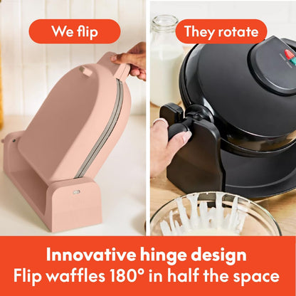 bella Flip-n-Store Waffle Maker with EverGood™ Ceramic Nonstick Coating, Fits-anywhere™ Kitchenware, Power Indicator Light, Cool Touch Handle & Cord Wrap, 7” Wide & 1" Deep Plates, 1000 Watt, Oatmilk