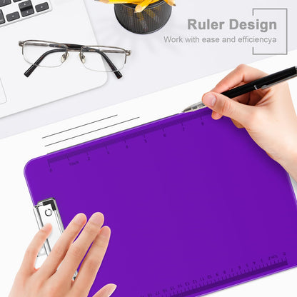 Piasoenc Plastic Clipboards, Translucent Ruler Clip Board with Low Profile, Office Supply, School Supplies, Letter Size 9 x 12.11 Inches,Purple