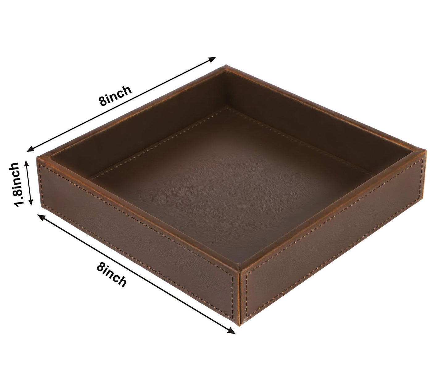 HofferRuffer Faux Leather Vanity Tray, Elegant Desktop Storage Organizer, Decorative Catchall for Perfume, Bathroom Valet, Nightstand or Dresser, 8 x 8 x 1.8 inches (Brown)