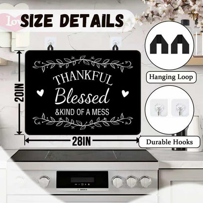 Funny Stove Top Cover for Electric Stove, Black Range Covers, Thanksgiving Range Top Mats, Thankful Blessed Cooktop Cover 28x20 inch, Glass Cooktop Covers for Kitchen Holiday Home Decor