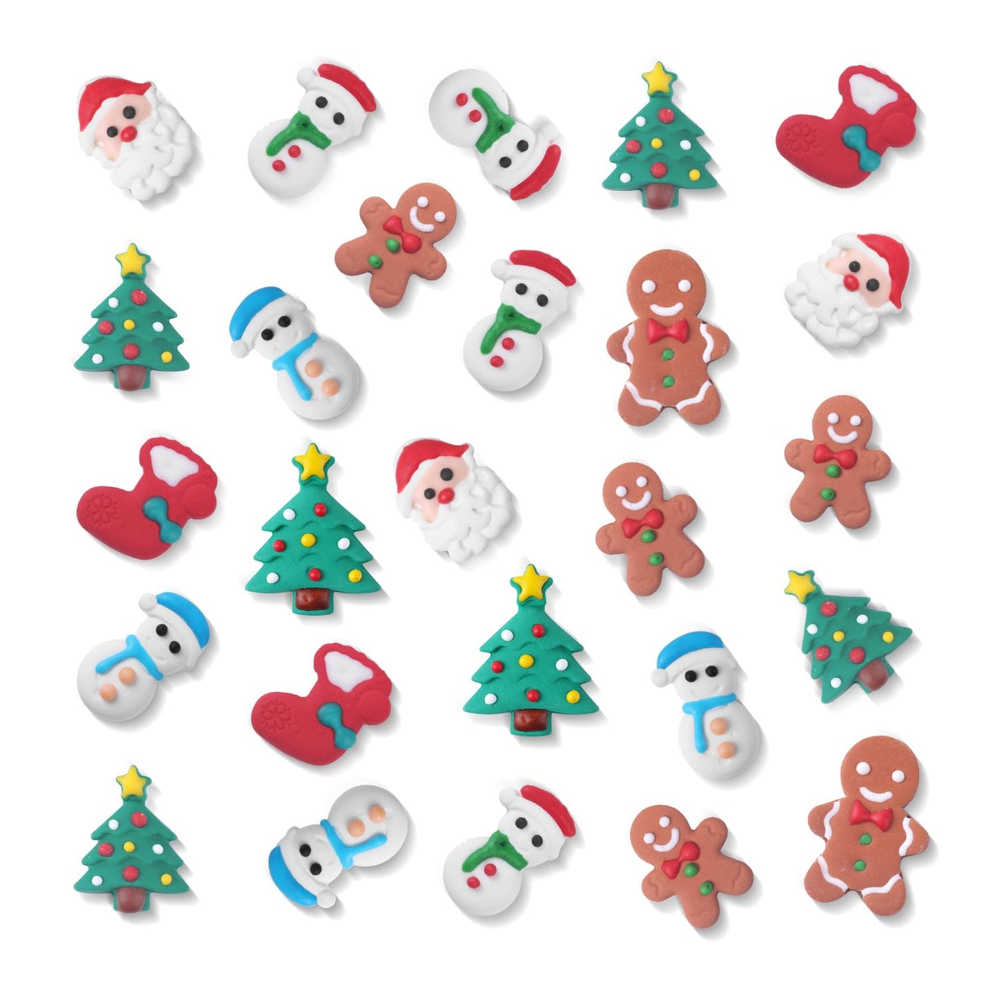 Royal Icing Cake Decorations - Gingerbread Man, Snowman, Santa Claus, Christmas Stocking for Merry Christmas Party (26 Count)