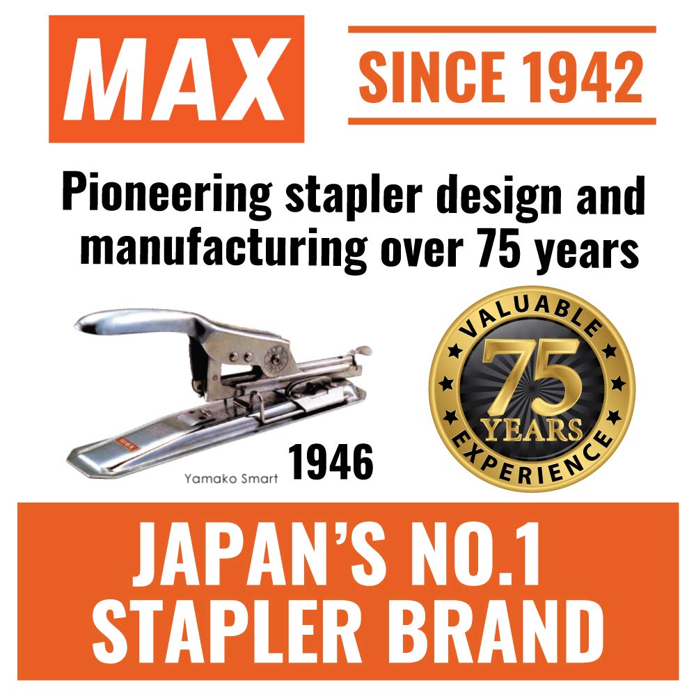 Max HD-3DF Medium-Capacity Flat-Clinch Heavy-Duty Stapler, 75 Sheet Cap, Gray