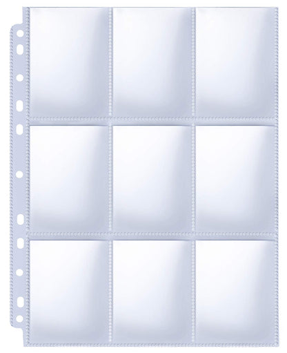 HERKKA Trading Card Sleeve Pages, 100 Pack 9 Pocket Album Pages 11 Holes Fit 3 Ring Binder
