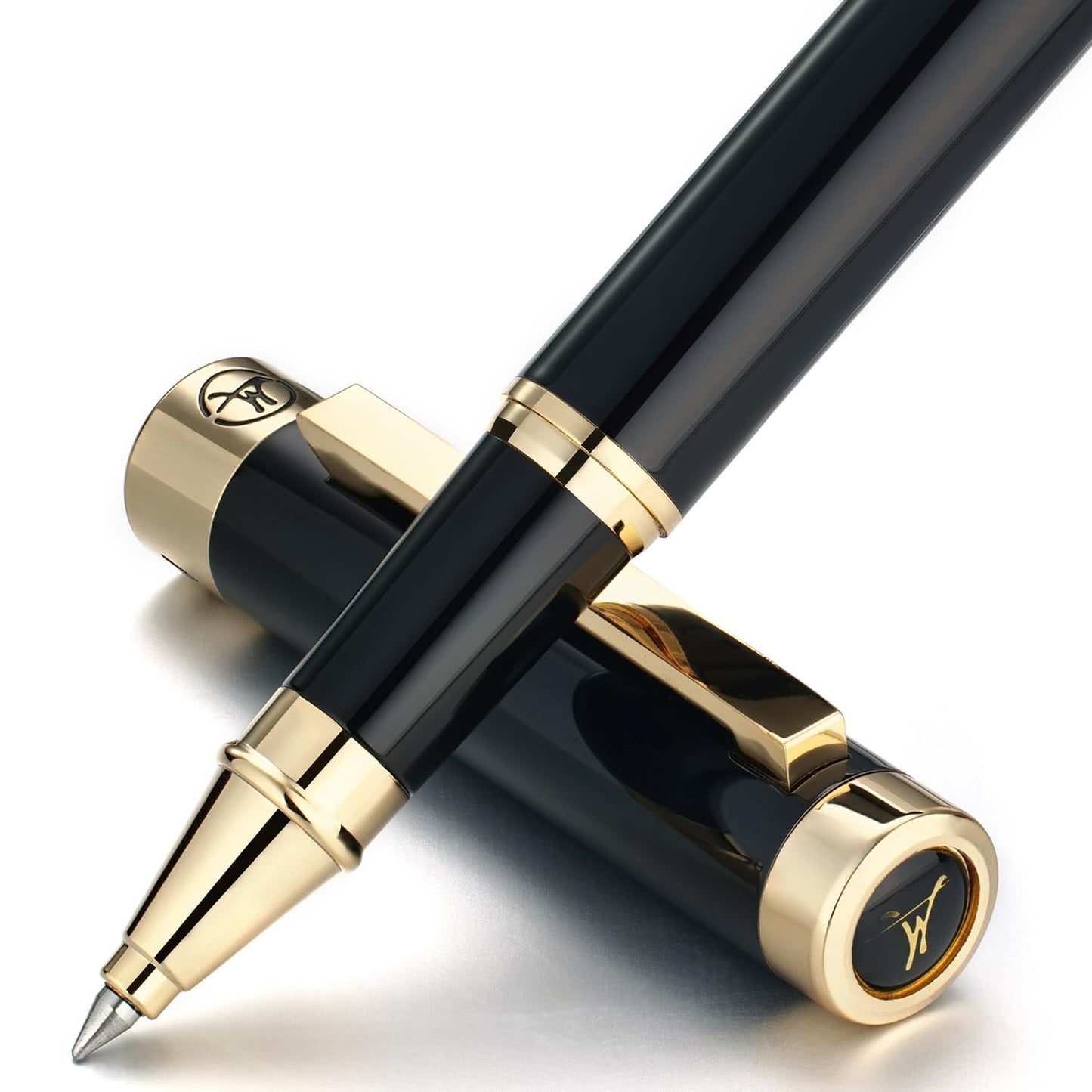 MCNTEIK Black Rollerball Pen With 24K Gold Finish, Luxury Grade Craftsmanship Pen, Schmidt 888F Ink Refill, Exquisite Men's And Women's Gift Pen Set, Professional, Writing, Executive,Office, Nice Pen