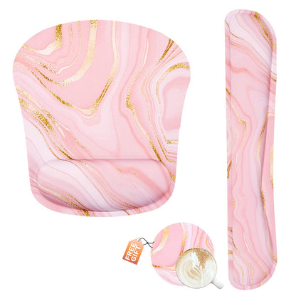 Memory Foam Ergonomic Keyboard Wrist Rest Pad and Mouse Wrist Rest Support Mouse Pad Set for Office Gaming Easy Typing-Pink Fluid