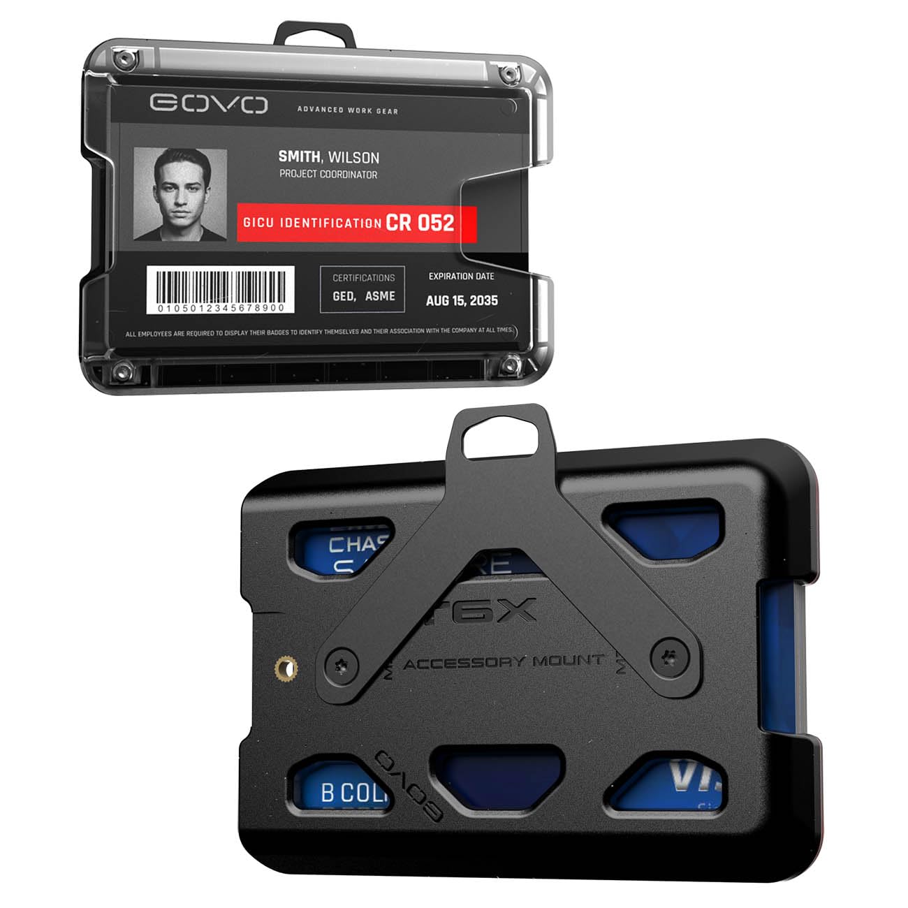 GOVO T6X Badge Holder/Wallet Horizontal Version, Holds 1-8 Cards (Black with Loop)