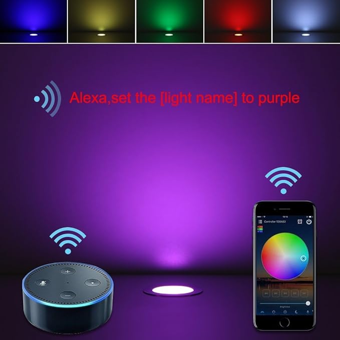 INDARUN Deck Lights Outdoor Waterproof 30 pcs, Φ1.22 RGB Smart 12V Low Voltage LED Recessed Deck Lighting with Remote, Work with Alexa/Google, Outdoor Step Stair Lights for Floor Landscape Lighting