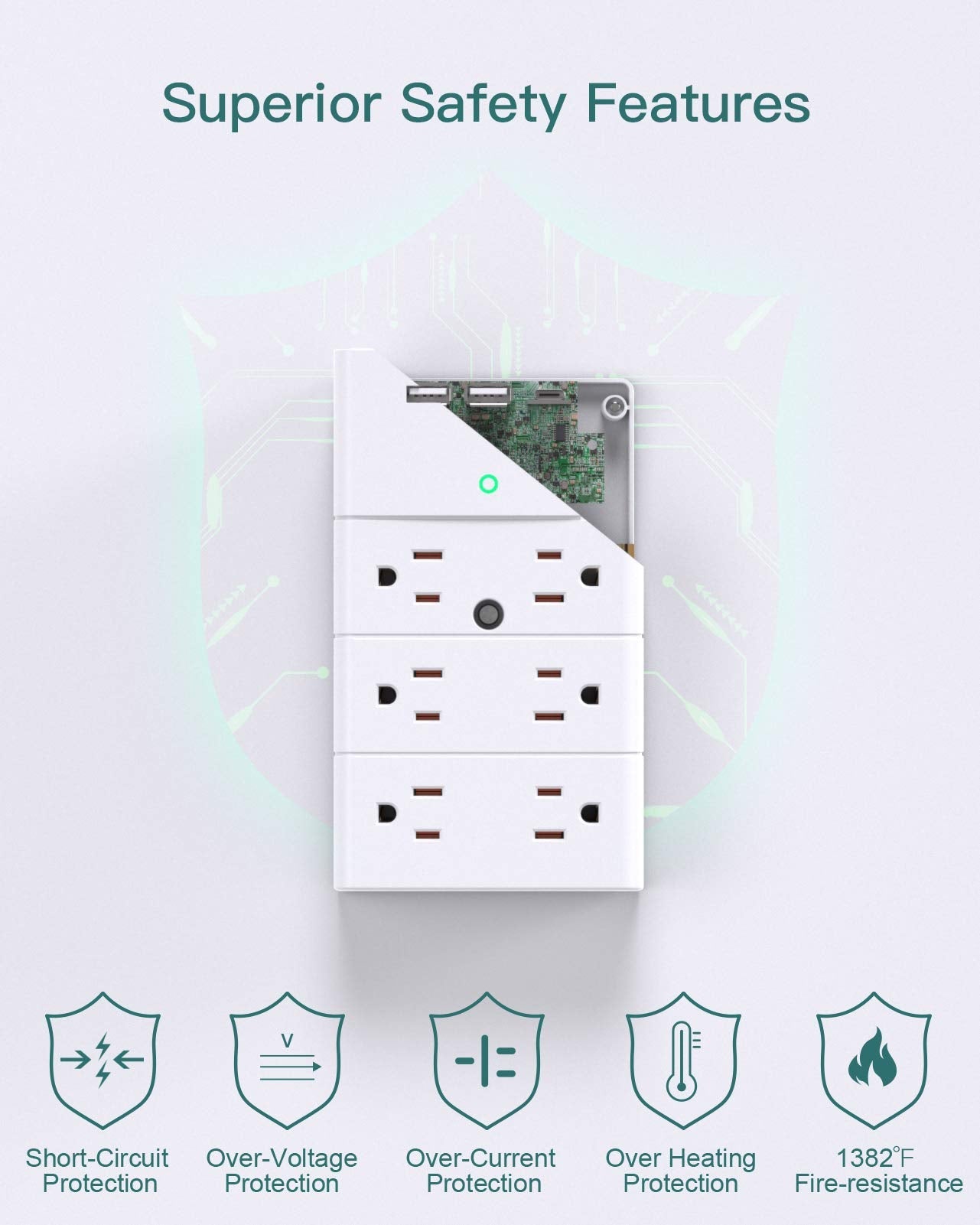 Addtam Multi Plug Wall Outlet, Surge Protector Wall Mount with 12 Outlet Extender 4 Sides and 3 USB Ports (1 USB-C), Outlet Splitter Power Strip for Home Office Dorm Room Essentials, White