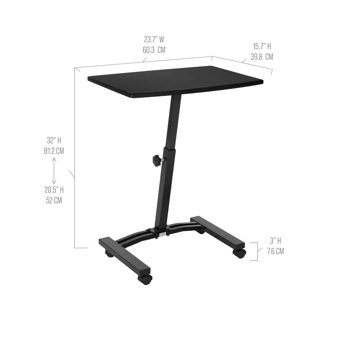 Seville Classics Airlift Mobile Height Adjustable Laptop Stand Computer Workstation for Sitting Classroom Home Office Medical Table w/Wheels, Flat Desk 24", Black
