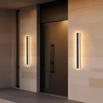 2 Pack 39 Inch Black Outdoor Wall Light 3000K Modern Exterior Wall Sconce Long LED Linear Exterior Lights for Patio Garage Garden