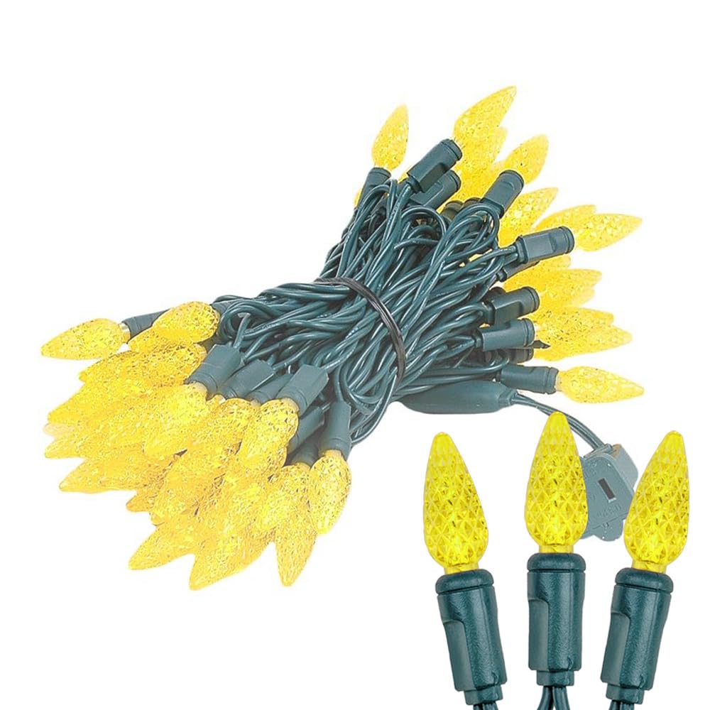Novelty Lights 24FT 70 LED C6 LED Christmas String Lights, Outdoor Christmas Tree Commercial Grade LED String Lights, Permanent Christmas Lights Outdoor Tree Decorations Outdoor (Yellow)