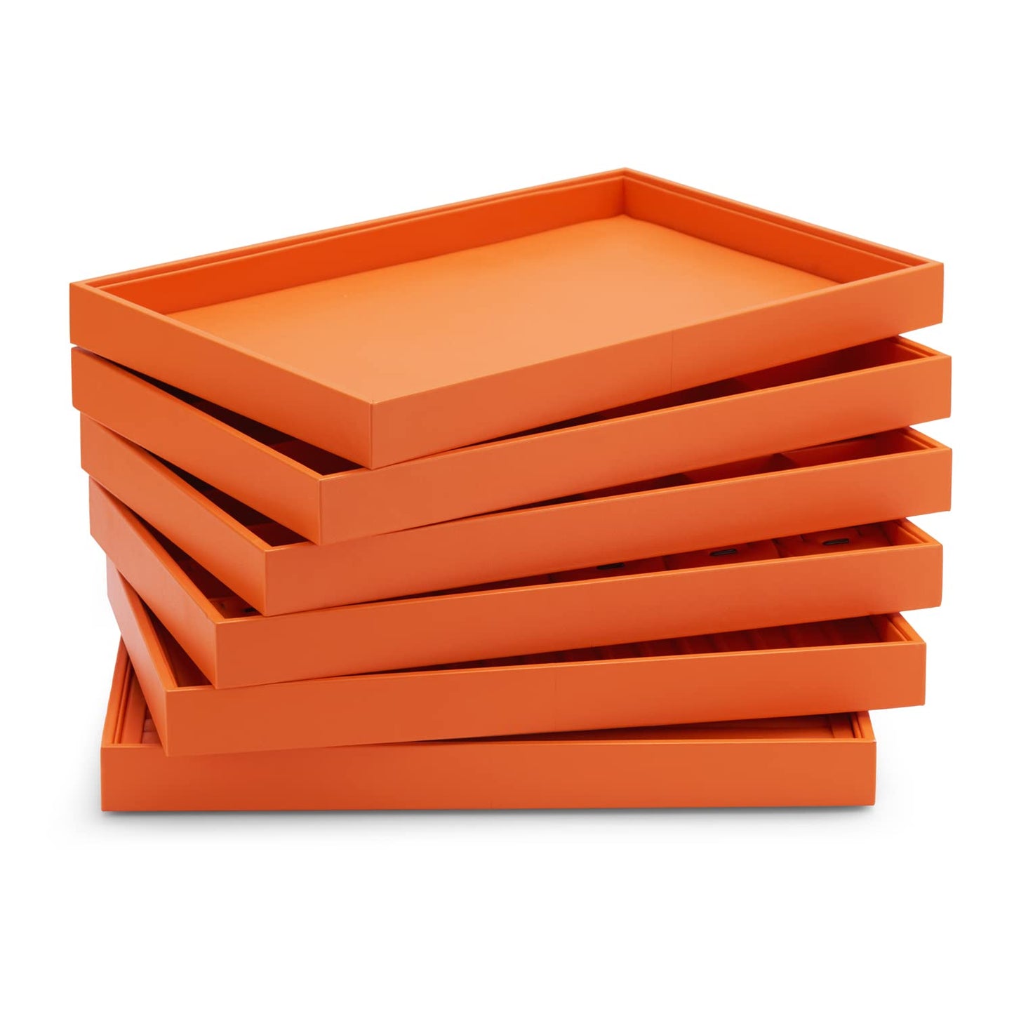 Oirlv Luxury Orange Leather Jewelry Tray Stackable Flat Jewelry Drawer Organizer Earrings Rings Bracelets Storage