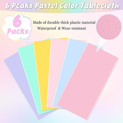 6 Packs Pastel Tablecloths Soft Color Disposable Plastic Table Cloth 54 x 108 Inch Waterproof Rectangle Table Covers for Ice Cream Party Baby Shower Wedding Baby Birthday Parties Decorations