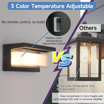 Outdoor Porch Light,15%-100% Dimmable Indoor Wall Light Fixtures,3000K/4000K/6500K Adjustable,24W Exterior Wall Lighting,Waterproof Outdoor Modern Wall Sconce Lights,2160LM Indoor Wall Sconce 2 Pack