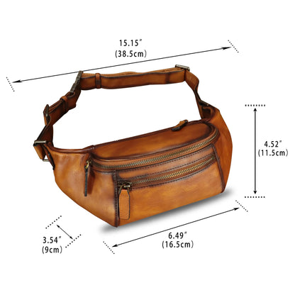 Genuine Leather Fanny Pack for Women and Men Vintage Real Leather Waist Bag Hip Bum Crossbody Sling Bags (Brown)