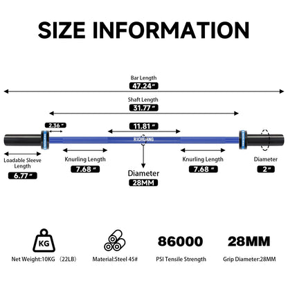 Olympic Barbell 4FT 22LB – 2" Weightlifting Bar for Home Gym Fitness, Squats, Deadlifts, Hip Thrusts, Bench Press, Strength Training – 400LB Capacity – Blue