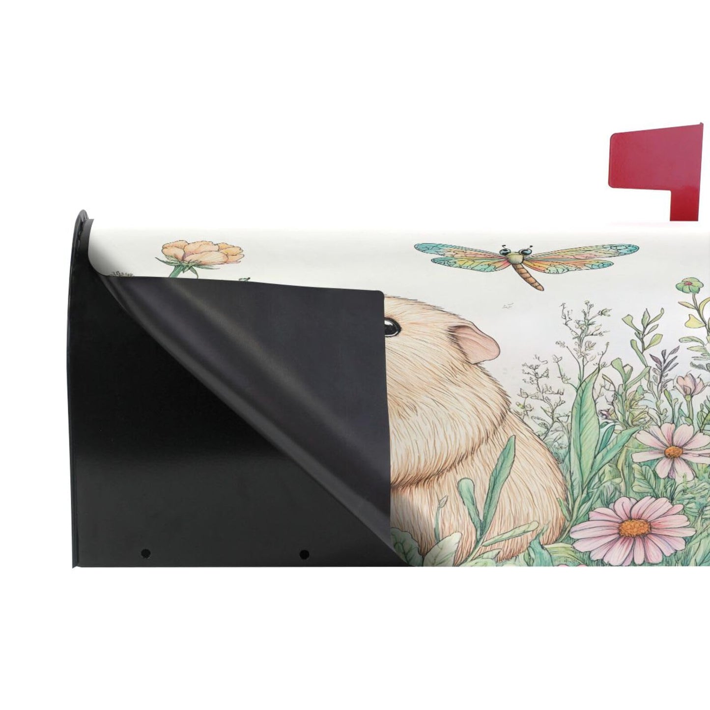 ALAZA Guinea Pig Dragonfly Flower Magnetic Mailbox Cover MailWraps Garden Yard Home Decor for Outside Oversized-25.5" x20.8"
