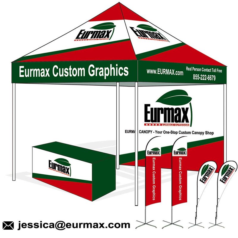 Eurmax USA 10'x10' Pop-up Booth Canopy Tent Commercial Instant Canopies with 1 Full Sidewall & 2 Half Walls and Roller Bag, with 4 SandBags + 2 Cross-Bar (White)