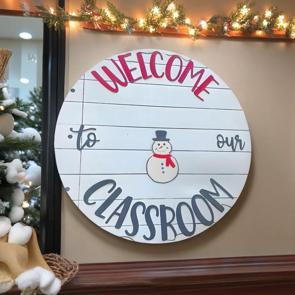 Welcome to Classroom Front Door Decoration Sign, Seasonal Door Sign,- Interchangeable Wooden Plaque for Classroom/Home, DIY Wall Decor for Christmas Holidays & Back-to-School (B-12 Patterns)