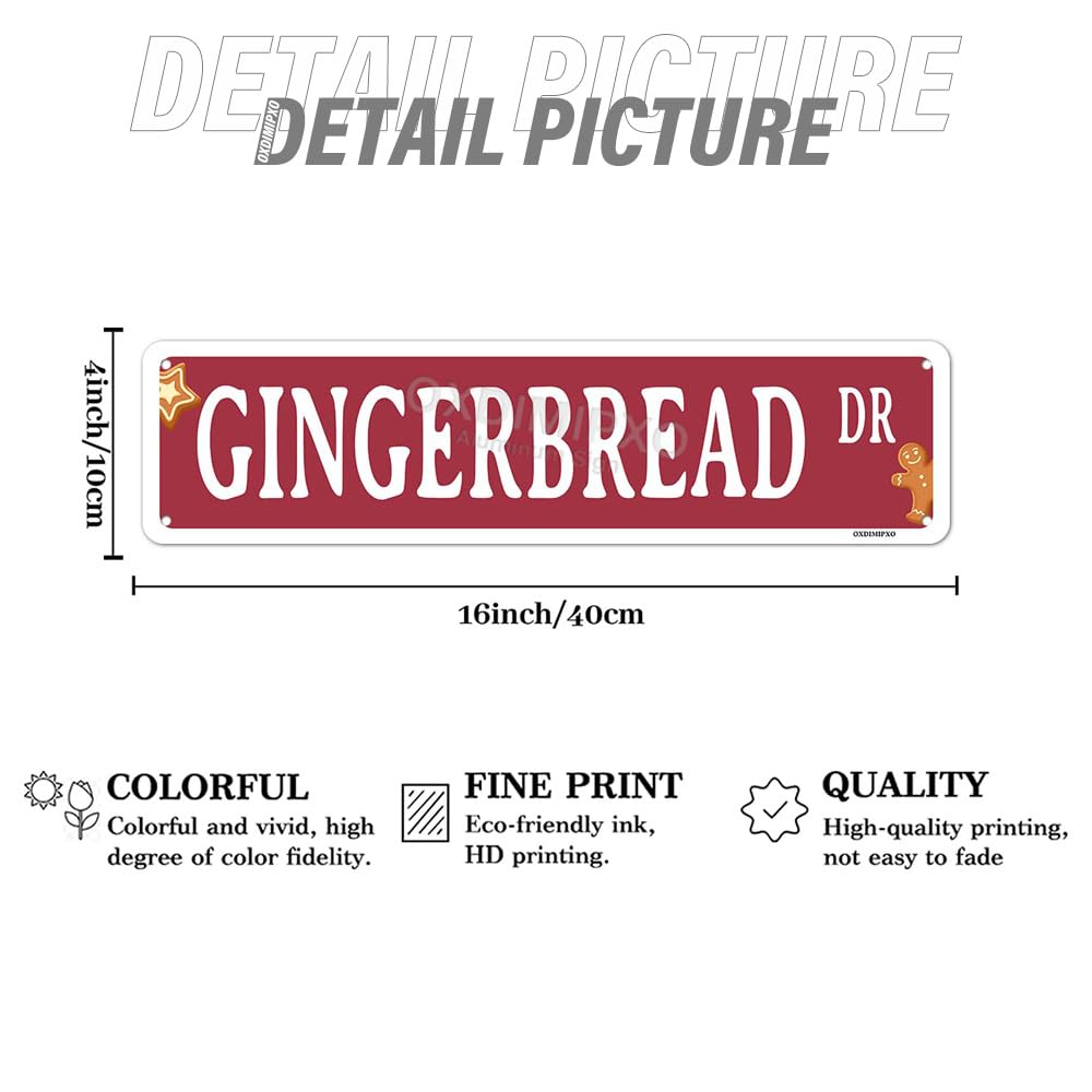 Gingerbread Dr Sign Funny Christmas Metal Street Signs Novelty Fresh Baked Poster Wall Art Decor for Kitchen Patio Yard Office Cafe Barf, Aluminium, 4x16 Inches