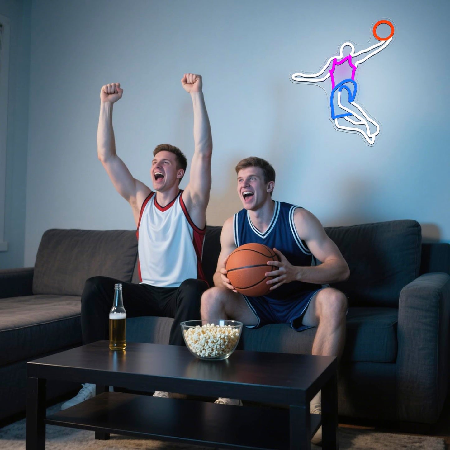 Mvorixa Basketball Neon Sign for Wall Decor, Basketball LED Sign Slam Dunk Neon Lights, Dimmable Neon Basketball Sign for Boys&Girls Game Room, Man Cave, Fan Party, Teen Bedroom & Sports Fans (15.07x12.71 in)