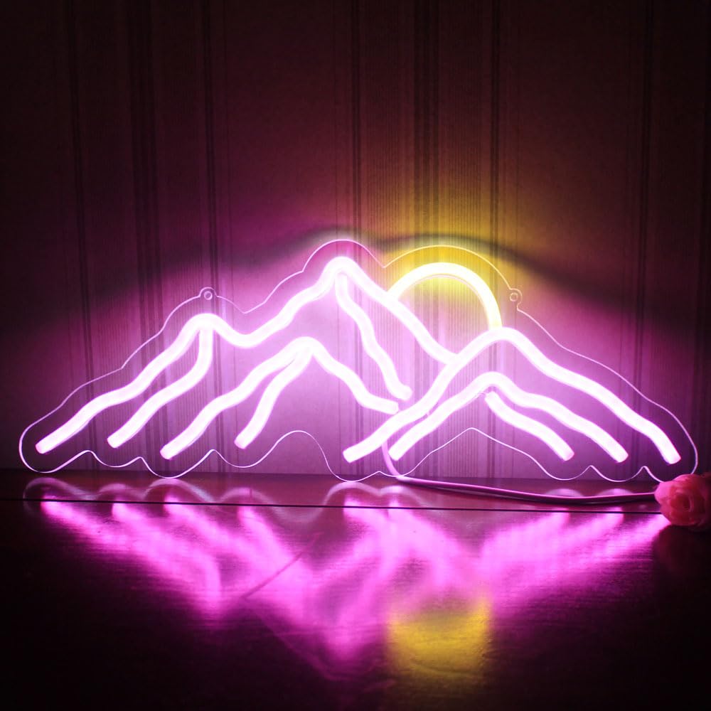 Mountain Sunset Neon Signs for Room Decor LED Neon Light Sign for Bedroom Wall Mountain Decor for Home Party Wedding Christmas Decorations USB Powered(Purple)