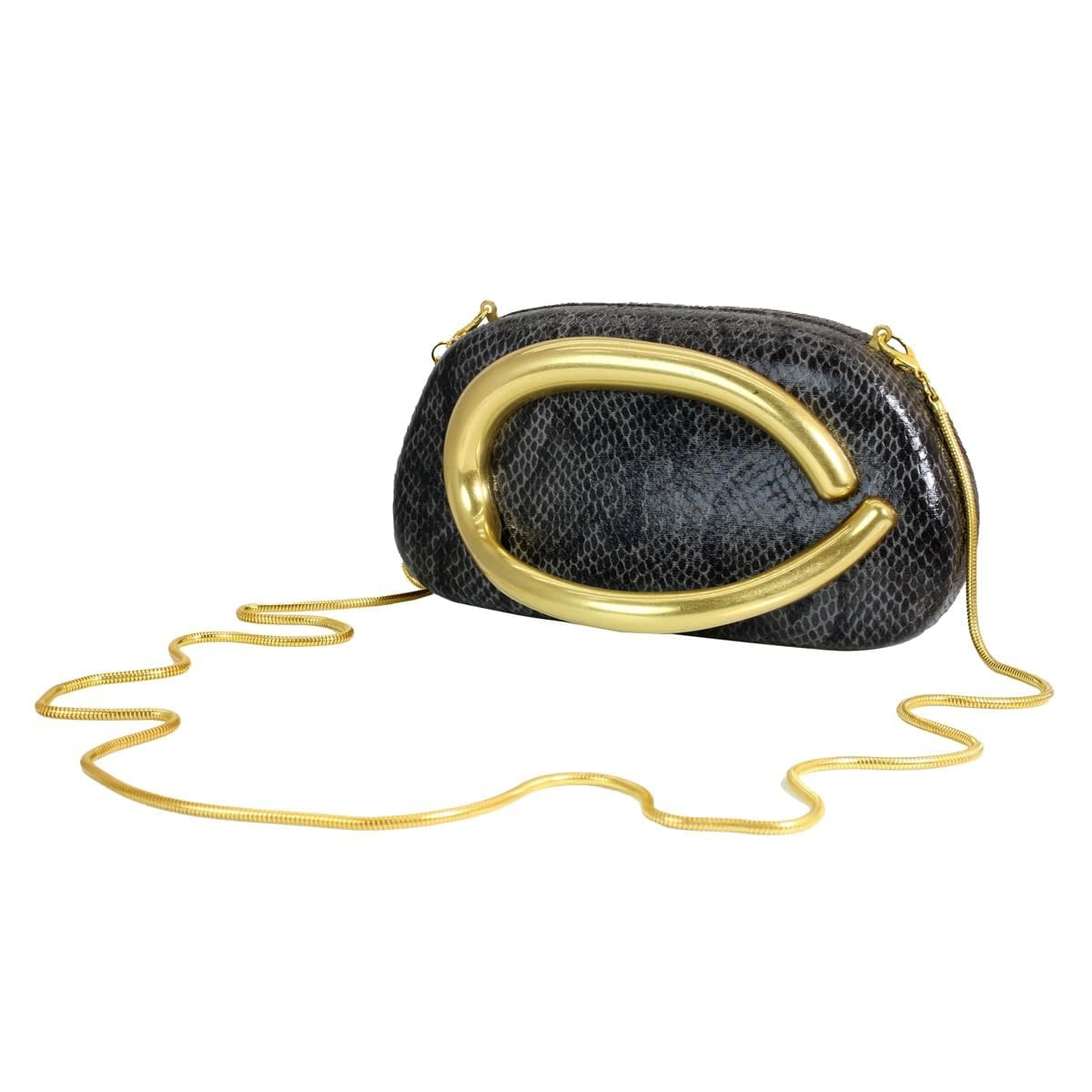 DEBIMY Women Snakeskin PU Leather Clutch Metal Handle Evening Bag Trendy Vegan Leather Handbag Chain Shoulder Purse for Causal, Black
