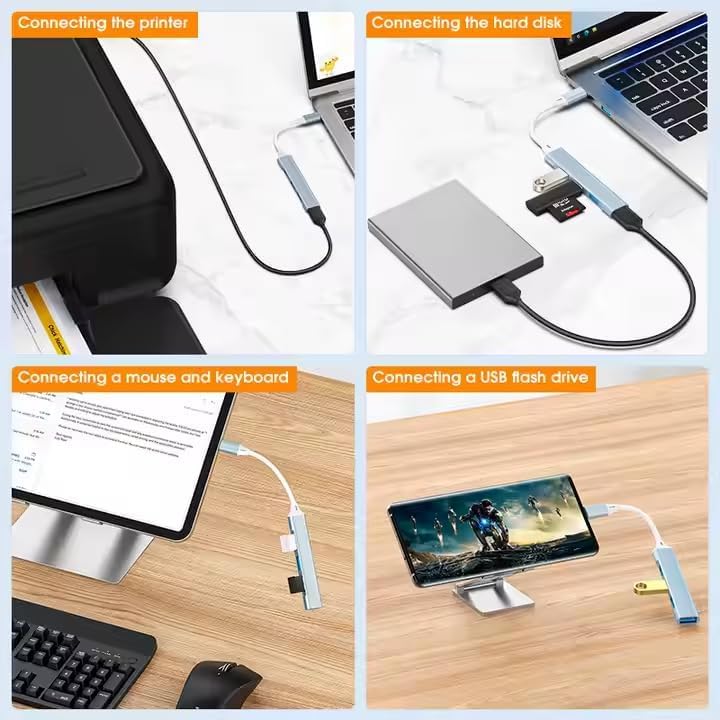 USB C to USB Hub Adapter, 4 Port (1 USB 3.0 + 3 USB 2.0), 5Gbps High Speed Data, Slim Aluminum Type C Hub for MacBook & USB-C Laptops (Silver)