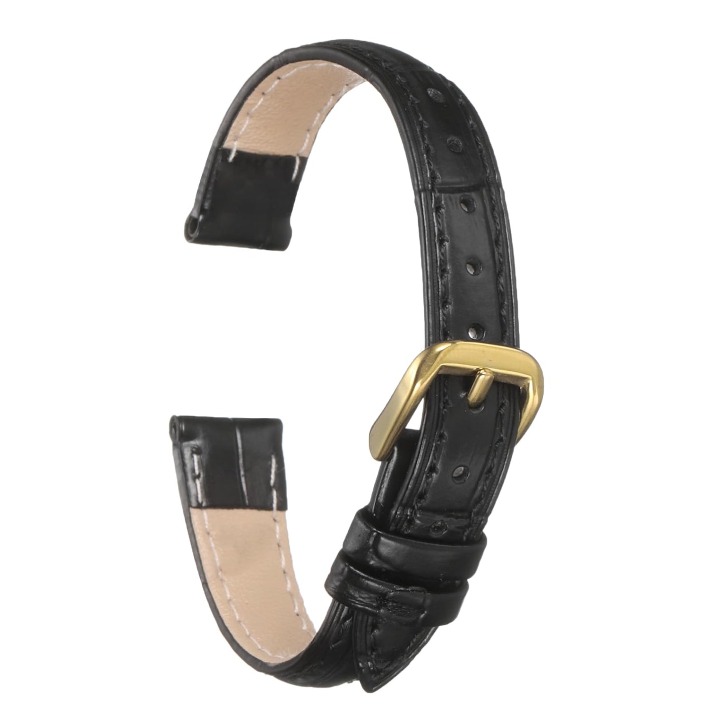 uxcell Leather Watch Band 12mm Embossed Pattern Cowhide Watch Strap Replacement with Spring Bars for Men and Women, Black Gold