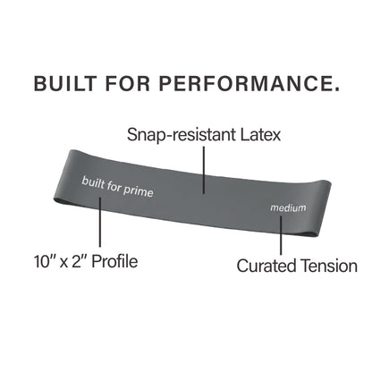 Built For Prime Mini Resistance Bands (Set of 3) – Premium Exercise Bands for Strength Training & Activation – Silverstone, Slate, and Carbon