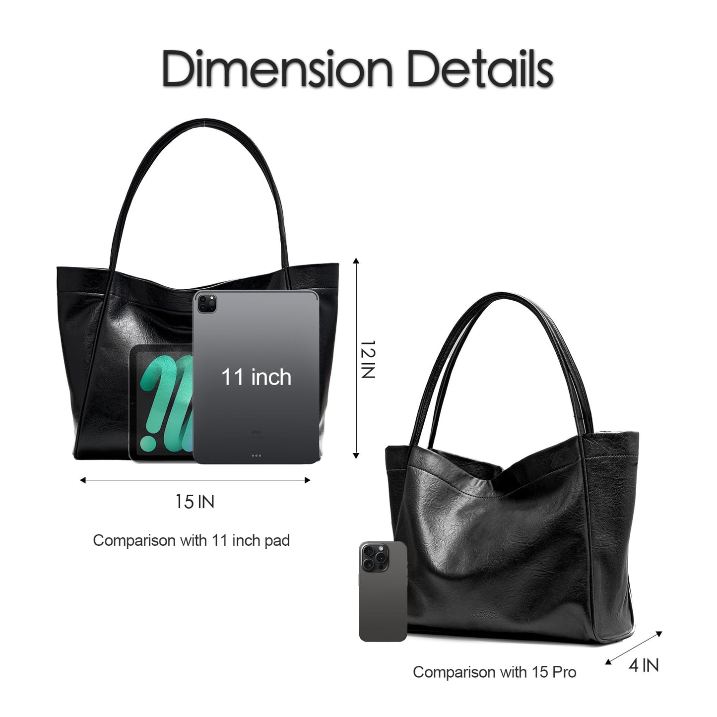 Large Tote Bag for Women Purses for Women Shoulder Bag Durable Vegan Leather Handbag Purse for Women Everyday Work (Black)