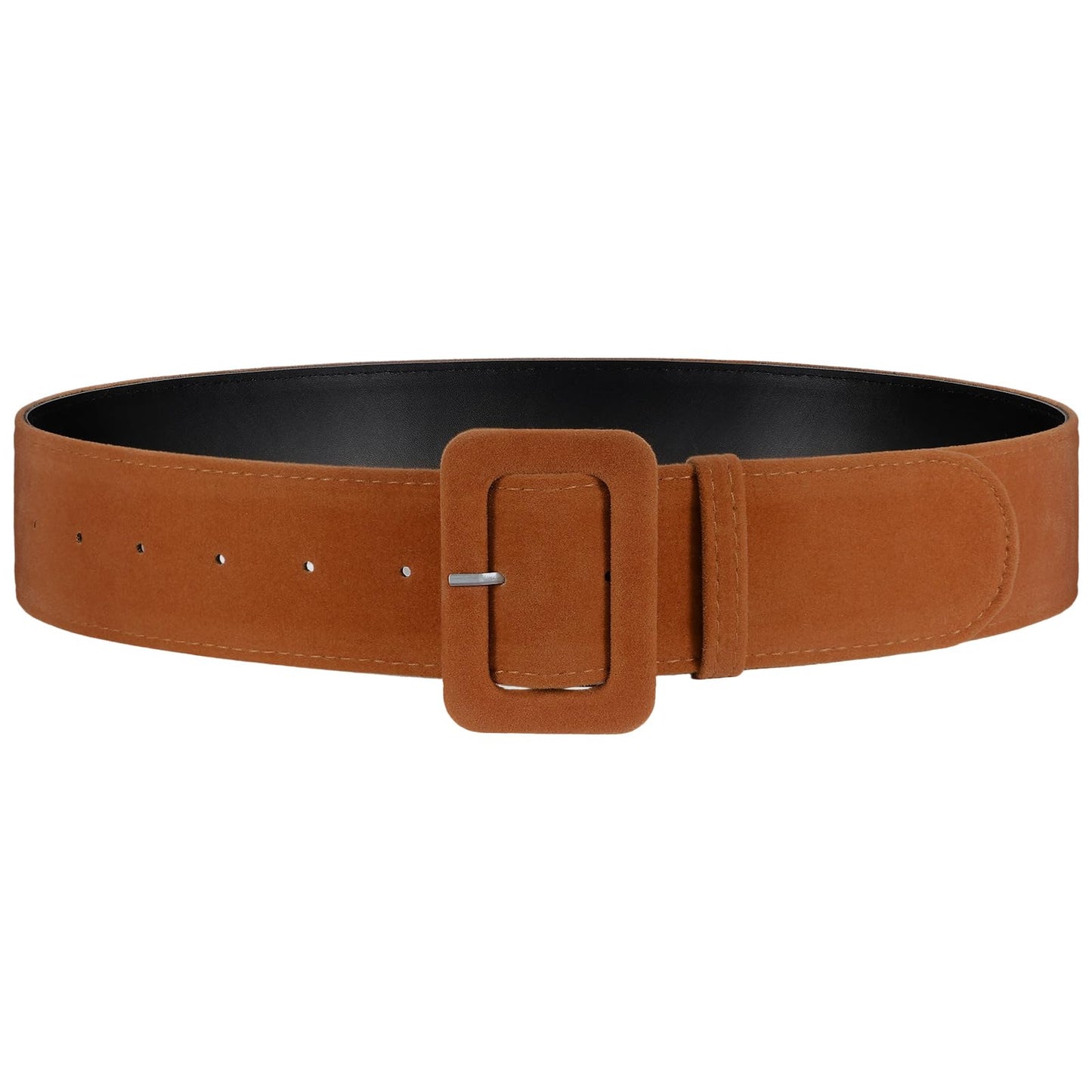 VONMELLI Women Wide Velvet Belt for Dresses Brown Thick Chunky Waist Belt with Vintage Square Buckle, S