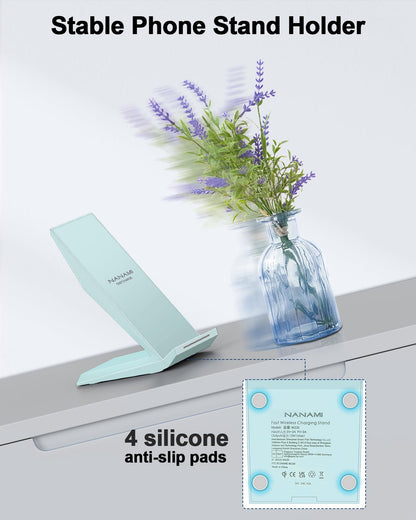 Fast Wireless Charger, NANAMI 15W Qi Certified Wireless Charging Stand Compatible iPhone 17/17 Air/16/15/15 Pro/15 Plus/15 Pro Max/14/13/12, for Samsung Galaxy S25/S24/S23/S22/S21 and Qi-Enabled Phone