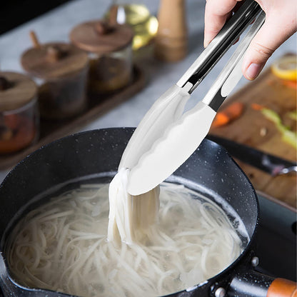 Small Silicone Tongs 7-Inch Mini Serving Tongs, Set of 3 (Black Gray White)